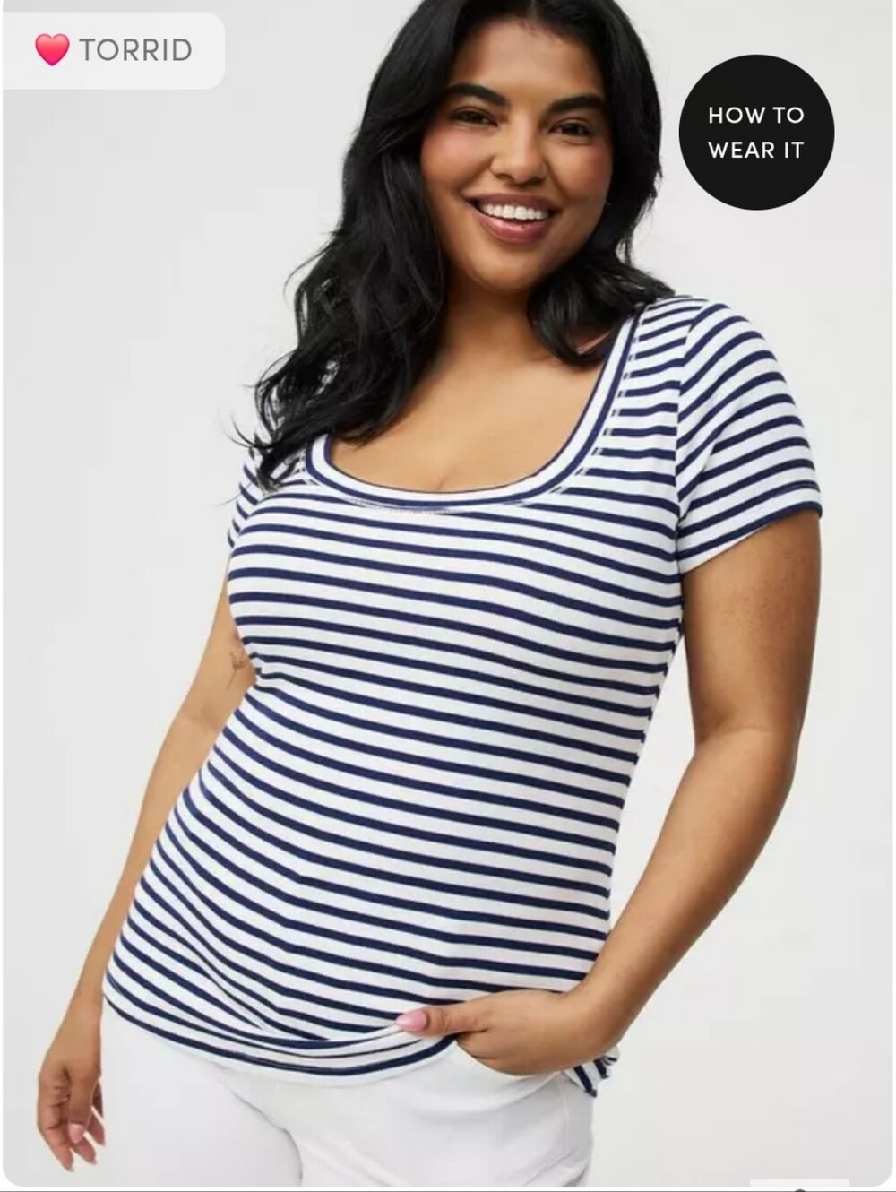 Torrid Navy & White Striped Scoop Neck Tee